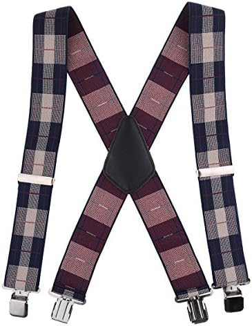 Mens Braces Adjustable and Elastic Suspenders - Strong Clips Heavy Duty X Shape Braces 2" Wide