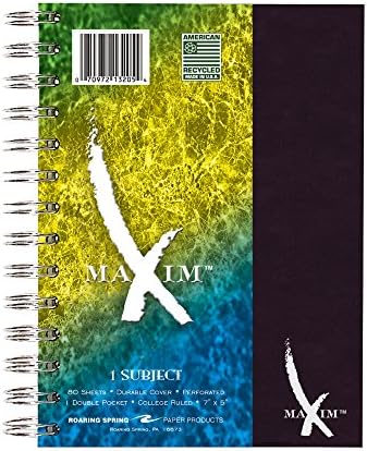 Maxim Notebook, College Rule, 7 x 5, 1 Subject, 80 Sheets/Pad, Assorted