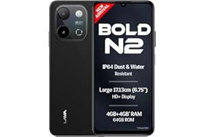 Lava Bold N2 (Indus Black, 4 GB RAM, 64 GB Storage) | 13MP AI Dual Rear Camera | Largest 6.75" HD+ Display | 5000 mAh Battery & 10W Charging | IP64 Water & Dust Proof | Charger & Phone-Case in Box