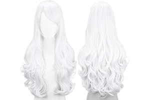 Colorful panda 32 Zoll/80 cm lange gewellte cosplay perücke für frauen, volles haar mit pony lange lockige synthetische perücke für mädchen, anime Cosplay Halloween kostüm party Perücke (weiß)