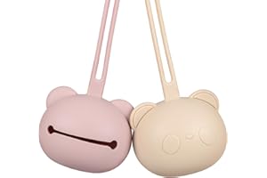 Airfish Silikon Schnullerbox 2 Pack, BPA-freie Babybären-Schnullertasche, Silikon hülle für Baby-Reiseschnuller, Schnulleraufbewahrung Box Schnullerhalter für Mädchen Junge-Beige und Pink