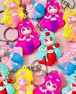 Le Delite Cute Stylish Soft PVC Silicon Printed Cartoon Mermaid Doll Princess Unicorn Action Super Hero Keychains, Keyring Purse Bag Sling Women Girls Kids Boys Return Gift Party Favor (6 Pieces)