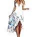 Produktbild Elecenty Boho Sommerkleid Damen,Reizvolle Tief V-Ausschnitt Irregulär Strandkleid Blumenmuster Lang Kleider Frauen Partykleid Ärmellos Schleuderkleid Kleid Abendkleider Cocktailkleid (L, Weiß)