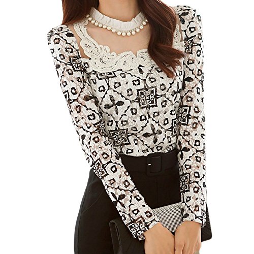 DSD09 2015 The New Chiffon Lace Splice Bottoming shirt Women Embroidered Long-sleeved T-shirts (S, BLACK)