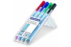 Staedtler 305 M WP4 Lumocolor Correctable Film Pen – Dry Correctable, Set of 4 Colours, M-Spitze | 4er Set, multicoloured, 4