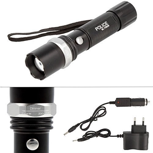 ORA-TEC Swat Cree LED WL7 Taschenlampe mit 2 Akkus + inkl. Ladegerät und Zoomfunktion (Schwarz) - 2