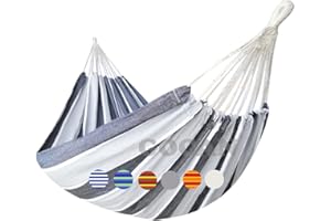 GOCAN hamak podwójny brazylijski 2 osoby bardzo duży 220 x 150 cm długość całkowita 330 cm obciążenie 300 kg hamak Płótno bawełniane do ogrodu na zewnątrz i wewnątrz (szare paski)