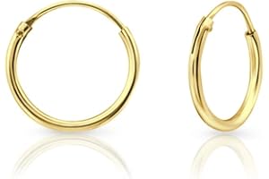 DTPsilver® Boucles d'oreilles Mini/Petites/Moyennes/Grandes Créoles en Argent Fin 925 Plaqué Or Jaune - Épaisseur 1.2 mm - Diamètre 8, 10, 12, 14, 16, 18, 20, 25, 30, 35, 40, 50, 60, 70, 80 mm