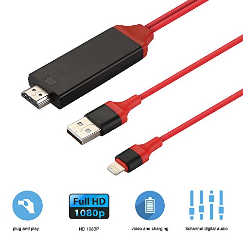 Lenuo 8 pin 2M Kabel für iPhone 6 6S 5S 5 HDMI HDTV AV Adapter auf HDMI 1080p Stecker 6,56ft Apple Lighting cable zum HDMI (rot) - 2