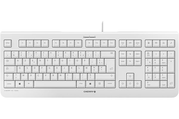 Cherry KC 1000, Clavier Filaire, Disposition française (AZERTY) Plug & Play Via Un Port USB, Design Plat, Frappe silencieuse, Blanc grisé