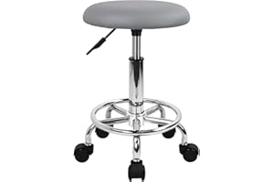 KKTONER Obrotowy stołek na kółkach z regulacją wysokości, poduszka ze skóry PU, salon, toaletka, masaż, stołek, krzesło, mały (szary)