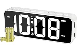 VINILITE Sveglia da Comodino a LED Sveglia Digitale Orologio da Tavolo con 2 Allarme, Snooze, Luminosità Regolabile, 12/24 Ore, Porta di Ricarica USB