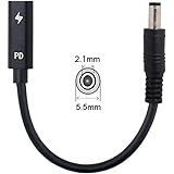 Cablecc Type C USB-C Female Input to DC 5.5 * 2.1mm Power PD Charge Cable fit for Laptop 18-20V