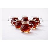 6 Par&ccedil;a Keyfi Ala Kulplu Tombul &Ccedil;ay Bardağı Borosilikat Cam 200 ml