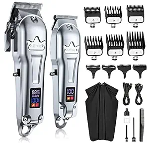 Ufree Hair Clippers + T-Blade Hair Trimmer Kit, Clippers for Hair Cutting Kit Cordless Clippers for Men Women Kids Barber Grooming Kit for Household (Silver)