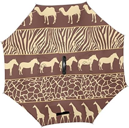 Jeansame Reverse Inverted Umbrellas Double Layer Windproof Umbrella with C shaped Handle for Car Use Men Women Vintage African Giraffe Camel