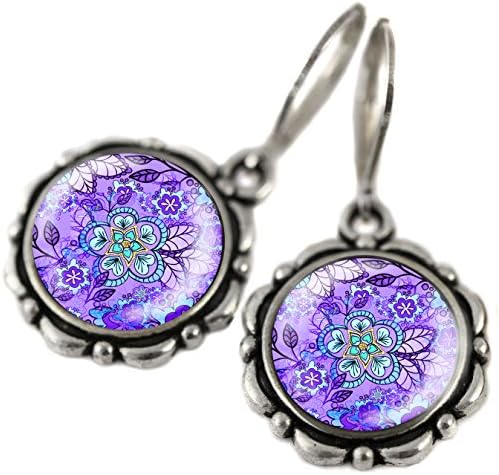 Flower Earrings, Rose Earrings, Beautiful Purple Forest Flower Hand Made 925 Sterling Silver Hook Earrings, Handmade Earrings and Pendant and Silver Plated