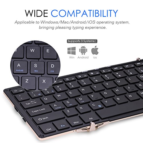 MoKo Universal Drahtlose Wireless Bluetooth 3.0 Tastatur Qwerty-Layout Keyboard mit eingebauter Lithium Batterie für Apple iPad Mini 4/iPad Pro/iPhone 6s,Tablet,PC,IOS,Android,Windows, Schwarz / Gold - 4
