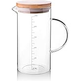Deconox 1000ml Bambu Kapaklı Cam &Ouml;l&ccedil;&uuml; Kabı &ndash; Dayanıklı ve Şeffaf Sıvı & Kuru Malzeme &Ouml;l&ccedil;me Kabı | Mutfak İ&ccedil;in Hassas &Ouml;l&ccedil;&uuml;m ve