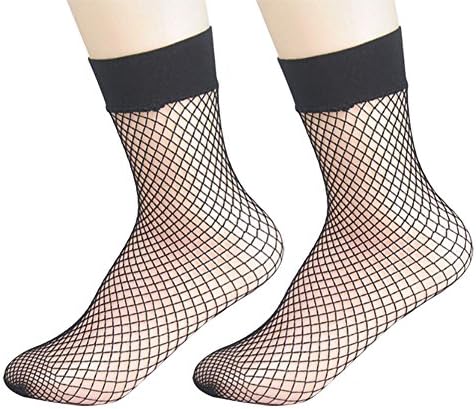 MissSoul Set of 2 Pairs Womens Ankle High Pop Mesh Socks Fishnet Stockings Black,Medium Hole