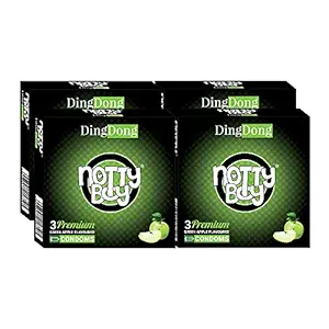 NOTTY BOY DingDong Green Apple Flavoured Condom For Men - 12 Count (Pack of 4)