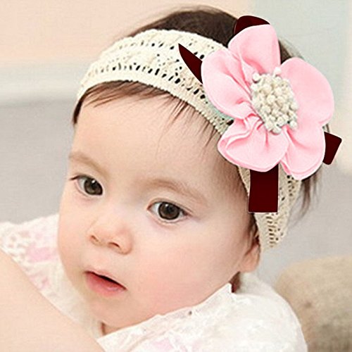 KimBe-Babies' Lace Flower Hair Band Headband Elastic Hair Headwear (Light Pink)