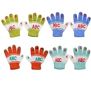 KIDZHEART Baby Kids Unisex Woolen Winter Soft Multicolour Gloves for Baby Boys and Baby Girls (Pack of 4) (6-12 Months)