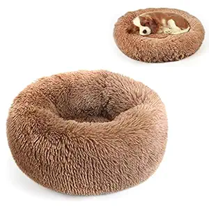 Qpets 19.6''/50 cm Comfy Plush Dog Bed, Soft Plush Puppy Dog Kitten Cuddler Bed Pet Donut Cushion for Large Medium Small Dogs and Cats Pet Supplies