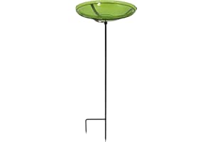Achla Designs 201-3031 Crackle Glass Bowl with Stake, 14-in, Fern Green Birdbath