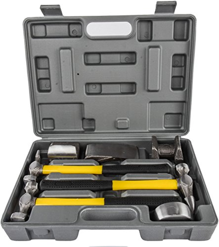 7pcs juego de tases y martillos chapista con mango de fibra para carroceria