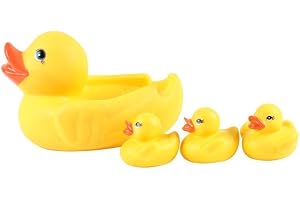 JMV® Chu Chu Sound Bathtub Toys for Toddler Kids (4 PC Duck Family)(Rubber)(Yellow)