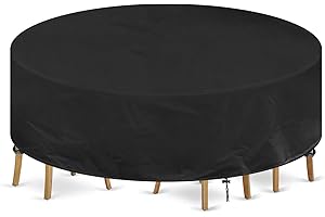 INMUA Housse Table de Jardin Ronde Housse Protection Table Jardin Imperméable Anti-UV 420D Oxford Tissu Extérieure Bâche pour Meubles Jardin (Ø230x100cm)
