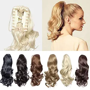 S-noilite 12? Short Curly Claw Ponytail Hair Extension Cute Clip In On Ponytail With Claw Jaw Fluffy Hairpiece One Piece Big Wave Synthetic Heat Resistant Hair Daily Use 12