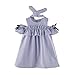 Produktbild Outfits Sets Mädchen Janly 0-7 Jahre alt Kinder Stripe Dress + Stirnband Kleinkind Off Shoulder Kleider Anzüge (4-5 Jahre alt, Blau)
