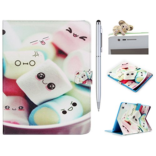 iPad Air 2 Lederhülle - Felfy Slim Full Body Cute Cartoon Sweet Candy Funny Eyes Muster PU Case Cover Etui Schutz Hülle Tasche für iPad Air 2 iPad 6 + 1x Koala Anti Stöpsel + 1x Silber Stylus