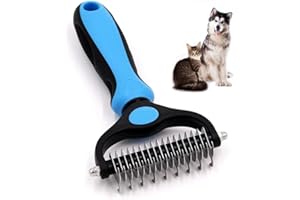 HTE PRO Dematting Comb for Dog & Cat - Pet Desheding Tool for Removing Loose Undercoat, Knots, Mats - Dog Brush for Grooming - Dual Sided Undercoat Rake