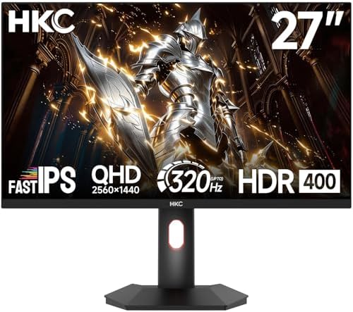 HKC Monitor Gaming QHD 27 Pollici 300Hz / 320Hz(UP To), Fast IPS, 1 ms, HDR400, 95% DCI-P3, Adaptive Sync, Regolabile in Altezza & Pivot, 2× HDMI 2.1, DP 1.4, VESA – Gaming PC e Console