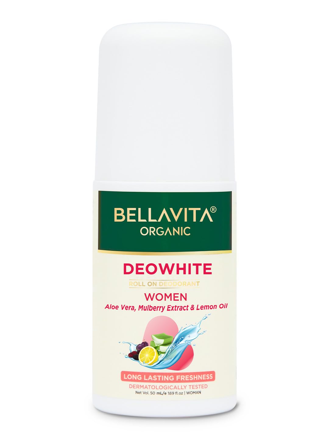 Bella Vita Organic Deo White Deodorant For Women Long Lasting, 50 Ml Roll On Natural Under Arms Skin Whitening & Lightening F