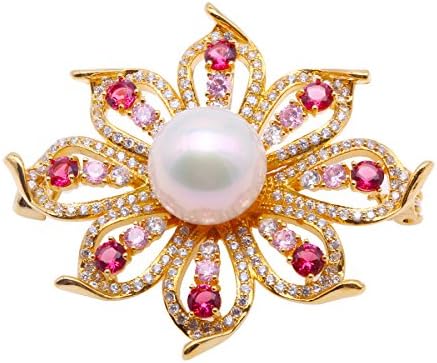 Delicate Lotus Shape 13.5mm Pink Oblate Freshwater Pearl Brooch Colorful Pearl Flower Korean Version,PhotoColor-OneSize