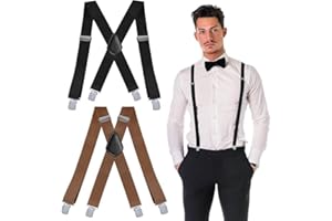 Toivize Set di 2 Bretelle da Uomo Extra Resistenti con 4 Clip Robuste, Bretelle Elastiche da Uomo Larghe 3,5 cm, Regolabili in Forma di X per Salopette, Jeans, Pantaloni da Lavoro