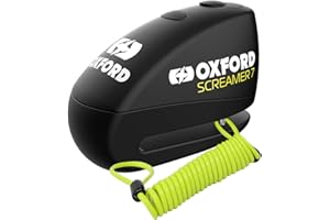 OXFORD SECURITY Oxford Screamer 7 Alarm Disc Lock Black LK289 with 1.5M Reminder Cable For Motorcycle Motorbike Security