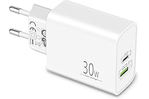 ‎MATAUMAHI MatauMahi Ładowarka USB C 30W z 2 Portami (Type-C/A), Szybka Ładowarka z PD3.0/QC3+/PPS, Zasilacz USB C, Wtyczka USB C Kompatybilny z Samsung S24/S23, Google Pixel 8/7/6, iPhone/iPad (Biały)