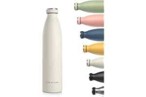 LARS NYSØM stalowa butelka 350ml, 500ml, 750ml, 1L, 1,5 litra | Flaszka termiczna odpowiednia do napojów gazowanych | Butelka na wodę do sportu, jogi lub do szkoły (Almond Beige, 1000ml)