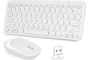 COMBLU Tastiera e mouse wireless, mini tastiera wireless portatile da 2,4 GHz e mouse silenzioso, tastiera USB per laptop, PC, computer desktop, Windows (bianco)