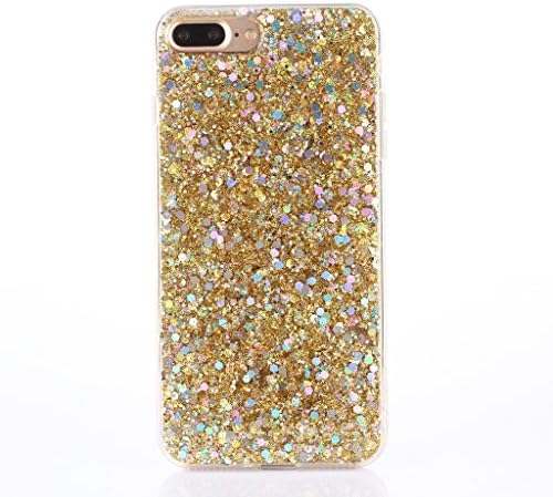 iPhone 7/8 Plus Case [With Tempered Glass Screen Protector],Mo-Beauty Luxury Bling Shiny Sparkle Glitter Soft Flexible TPU Silicone Gel Protective Case Cover For Apple iPhone 7/8 Plus (Gold)