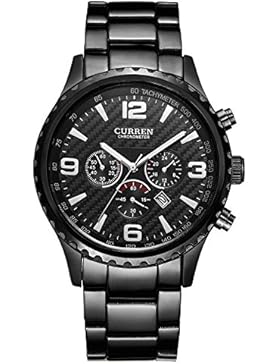 XLORDX Curren Mode Schwarz Herren Quarz Armbanduhr,Schwarz Zifferblatt Analoge Anzeigen mit Datum,Edelstahl Armband