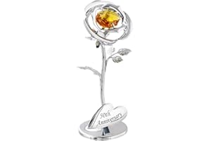 Haysom Interiors Modern 50th Anniversary Silver Plated Metal Rose with Golden Swarovski Crystal Glass Bead by Happy Homewares