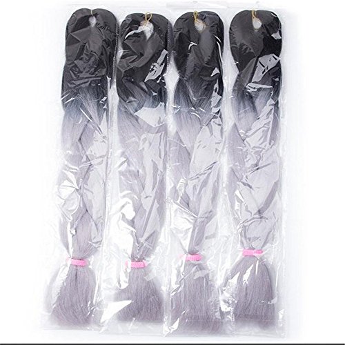 Instylehair Two Ombre Kanekalon Braiding Hair 24“1Pcs 100g Synthetic Braid Hair Extension(1B Grey Color by Instylehair - 2