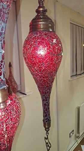 Garnet Red Turkish Lamp 5 Drop Mosaic Glass Hanging Chandelier +FREE BULBS