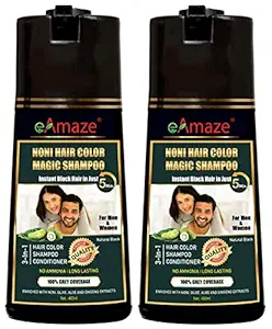 eAmaze NONI Hair Color Shampoo 400 ml, Natural Black (Pack of 2) | Ammonia Free | Instant Black Hair in Just 5 Minutes | For Men & Women
